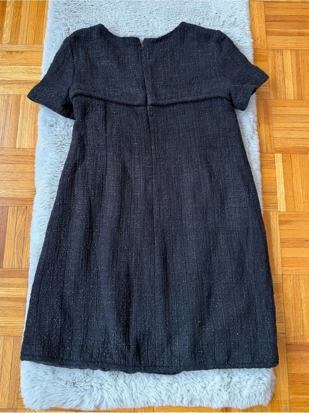 CHANEL Black Purple Lesage Tweed Short Sleeve Faux Wrap Dress‎ French 42 US 10